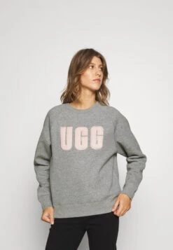Ugg Madeline Fuzzy Logo Crewneck - Sweater - Grey Heather/Sonora